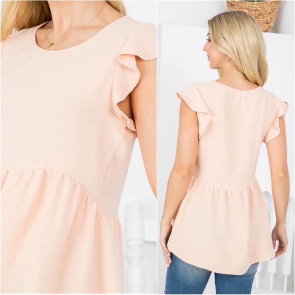 (19)New USA MADE Peach Women’s Ruffle Hi Low Beautiful Spring Summer Top - Picture 3 of 3